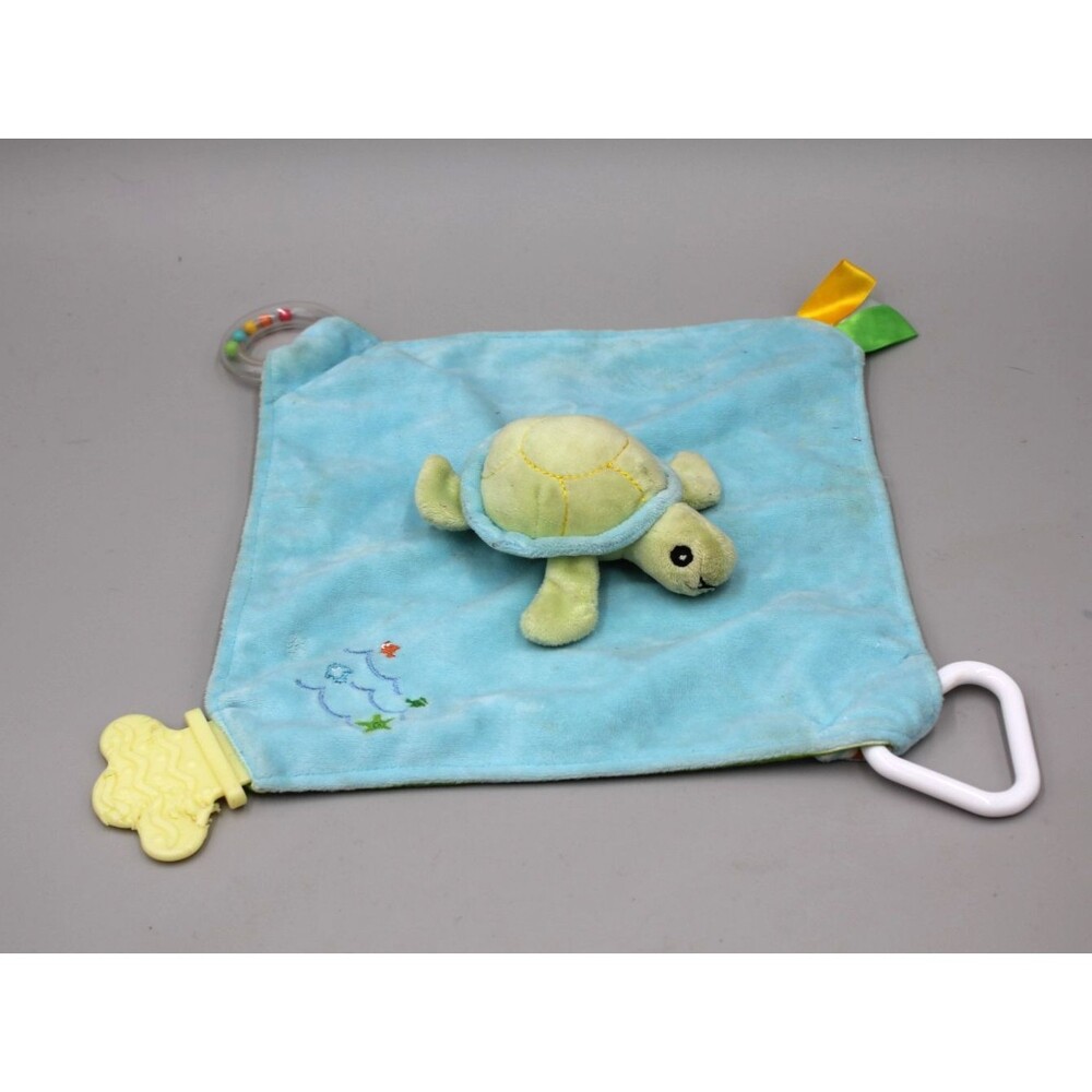 Green Sea Turtle Stephan Baby Lovey Rattle Teether Plush Security (CHEWED CORNER